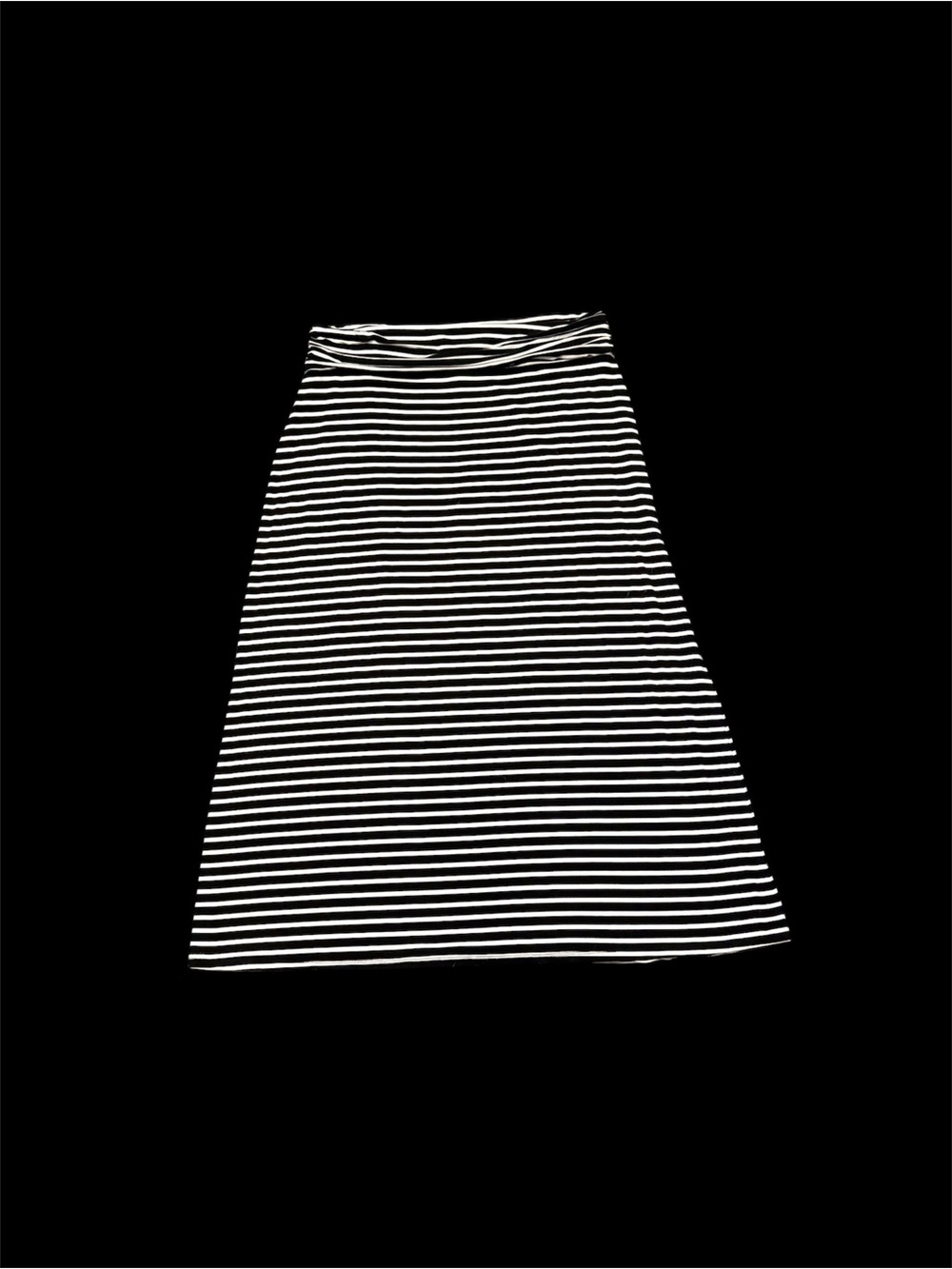 J. Crew Black and Off-White Striped A-Line Midi Skirt Large EUC
